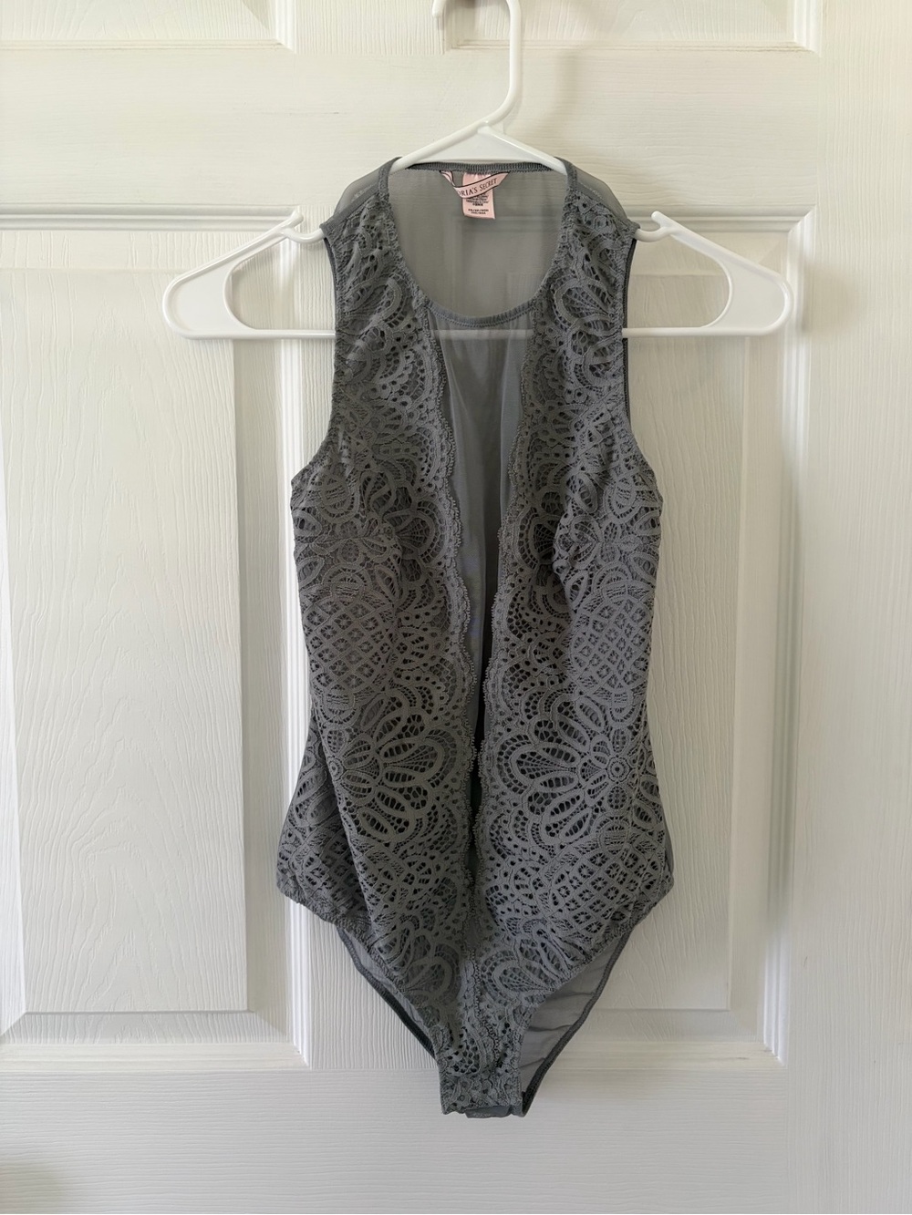Victoria Secret Lace-Front Gray Sleeveless Bodysuit